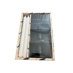 Sand + Fog Taper Wax Candles Set with Two Candle Holders NIB